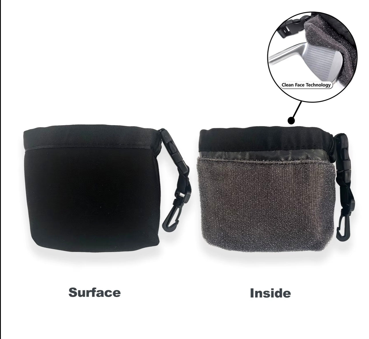 Golf Ball & Club Cleaner Pouch - Portable Cleaning Bag with Clip