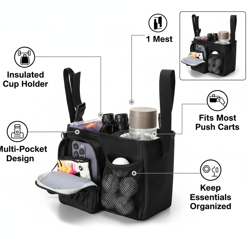 Golf Cart Storage Organizer with Cup Holder